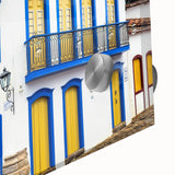 Large abstract wall art featuring a Brazilian landscape in vibrant hues on acrylic glass, ideal for dining room ambiance.