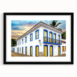 Extra large abstract art print of a vibrant, textured Brazilian landscape, framed in black, suitable for living room decor.