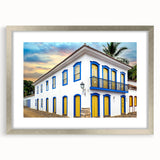 Textured abstract art print depicting a Brazilian landscape in earthy tones, framed in silver, suitable for bedroom decor.