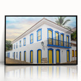 Large abstract wall art depicting a vibrant, stylized Brazilian landscape on a framed acrylic.