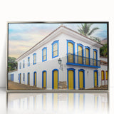 Mid-century modernist art of a Brazilian landscape in muted earth tones on a framed acrylic print.