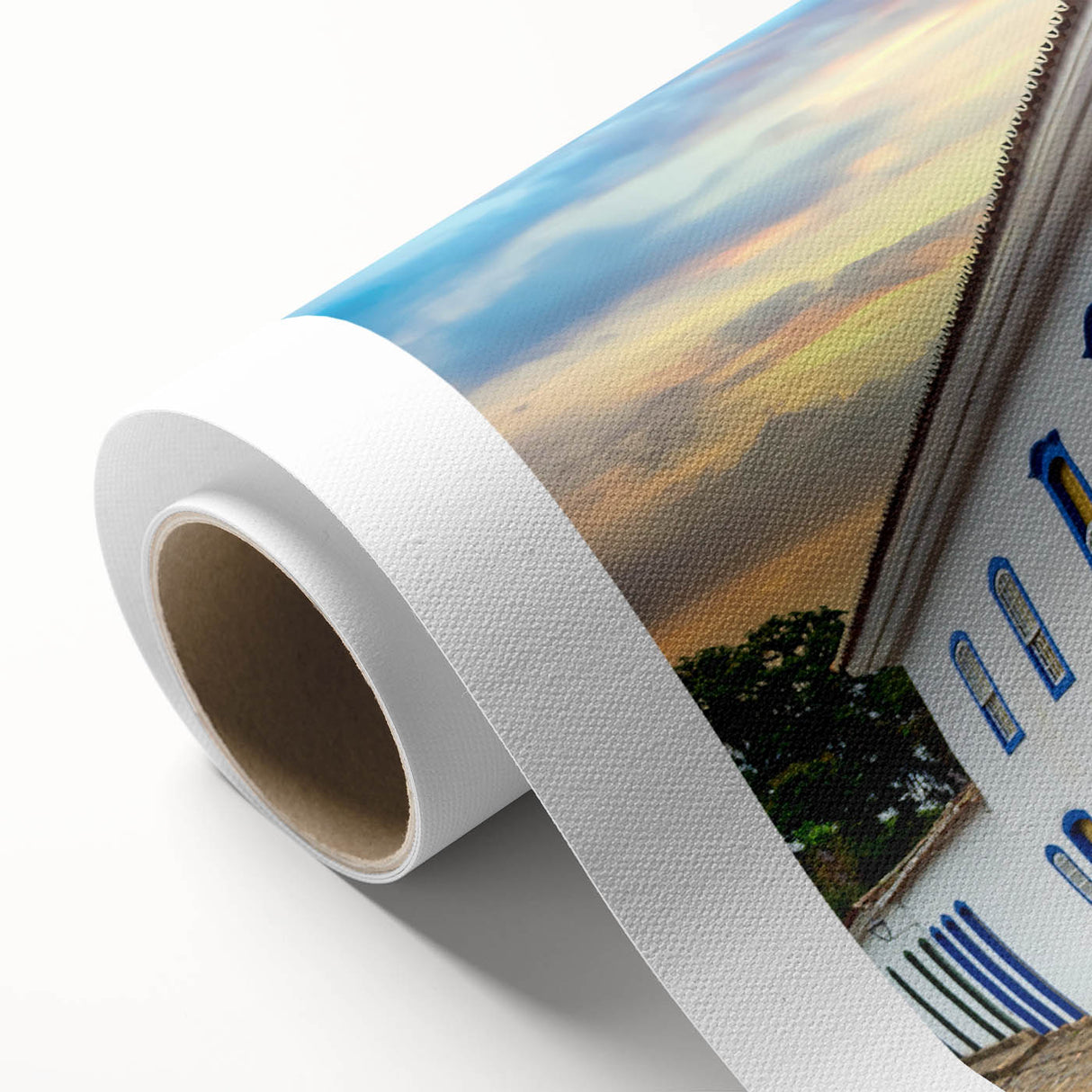 Art Deco-style poster of a Brazilian landscape on rolled canvas, featuring soft pastel colors, ideal for nursery wall art.