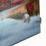Large abstract wall art depicting a Connecticut landscape in mid-century modernist style on acrylic glass.