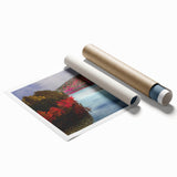 Extra large rolled print of Connecticut scenery featuring lush floral details, ideal for classy bathroom wall art.