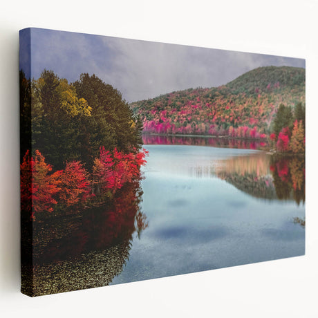 Scenic Connecticut landscape on stretched canvas, featuring green and blue tones, ideal for kitchen wall art.