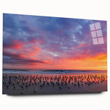 Large abstract wall art on acrylic glass featuring vibrant blue and green swirls, ideal for bedroom or dining room decor.