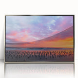 Mid-century modernist art depicting Daytona scenery in muted blue tones, framed in silver acrylic.