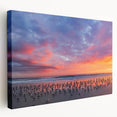 Daytona beach scene in muted blue and beige tones on a large stretched canvas, ideal for kitchen wall art.