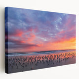 Daytona beach scene in muted blue and beige tones on a large stretched canvas, ideal for kitchen wall art.