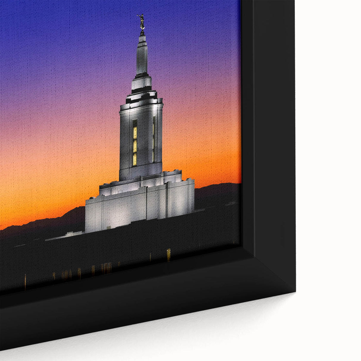 Extra large framed canvas of a textured Idaho scenery in black with colorful art accents, ideal for living room decor.