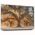 Acrylic print of a large abstract depiction of Louisiana scenery in muted earth tones, ideal for dining room decor.
