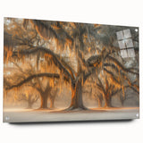 Acrylic print of a large abstract depiction of Louisiana scenery in muted earth tones, ideal for dining room decor.