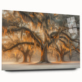 Large abstract depiction of Louisiana scenery in muted earth tones on acrylic glass.