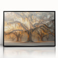 Large abstract wall art depicting a Louisiana landscape in muted earth tones, framed in black acrylic.
