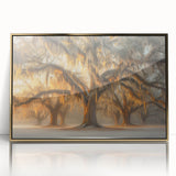 Acrylic print of Louisiana scenery in gold frame, featuring mid-century modernist style, suitable for modern art wall decor.