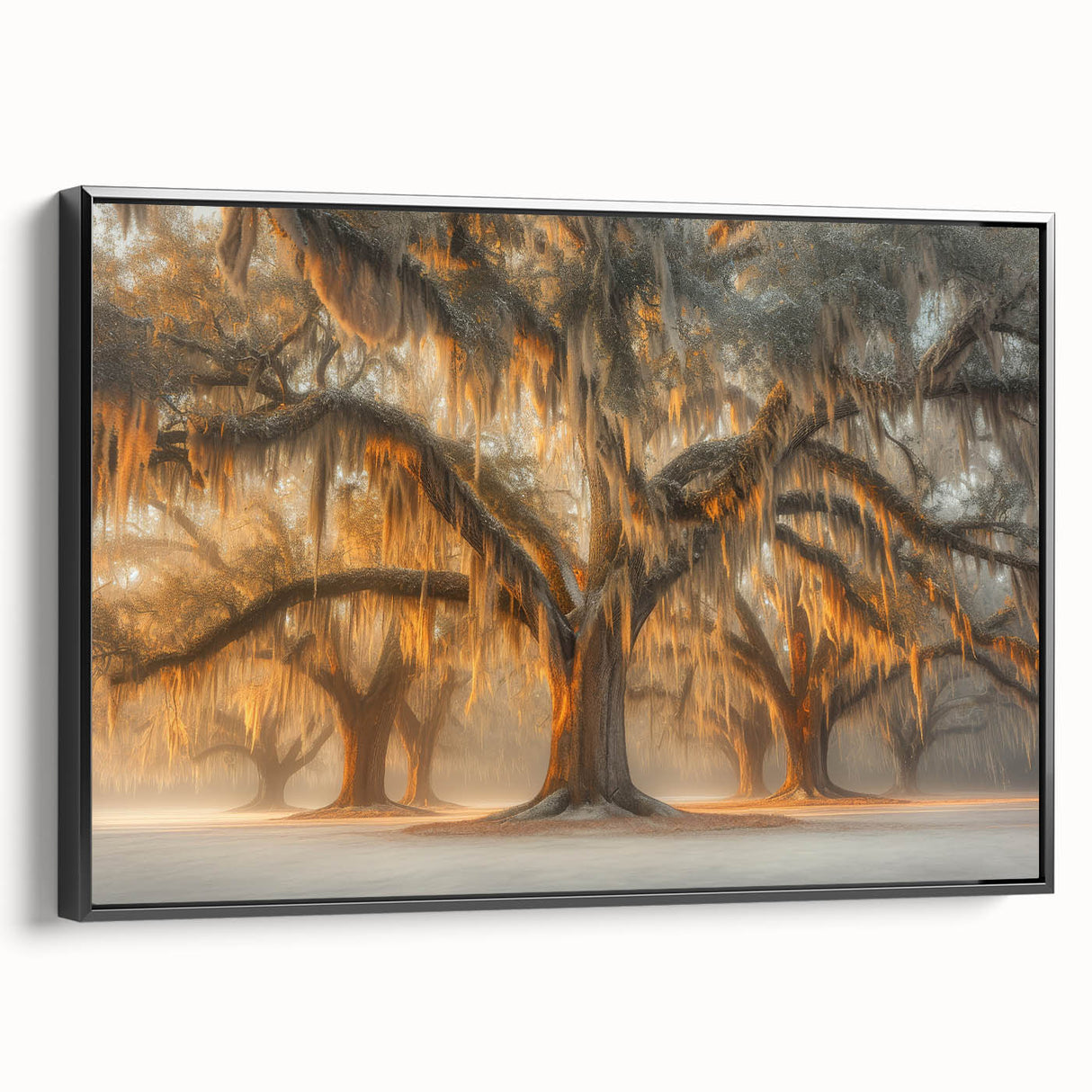 Black and white framed canvas of a vintage Louisiana landscape, ideal for bedroom decor.