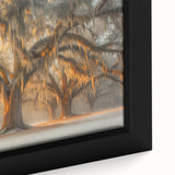 Textured black wall art depicting a Louisiana landscape on an extra large framed canvas, with colorful art details.
