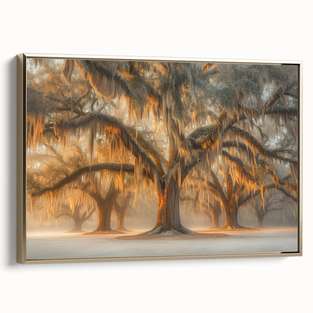Framed canvas featuring a vintage-style Louisiana landscape in muted earth tones, ideal for bedroom wall art.