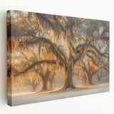 Large canvas print of a Louisiana marsh landscape in muted green and blue tones, suitable for kitchen wall art.