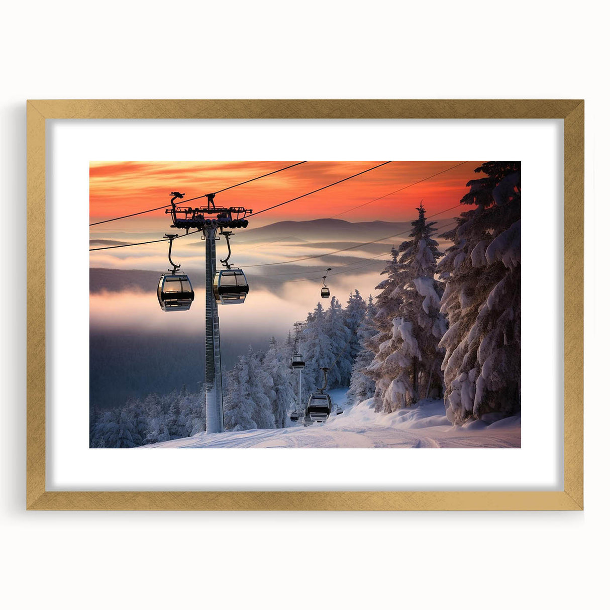 Extra large abstract art print depicting a textured Vermont landscape in muted earth tones, framed in gold.