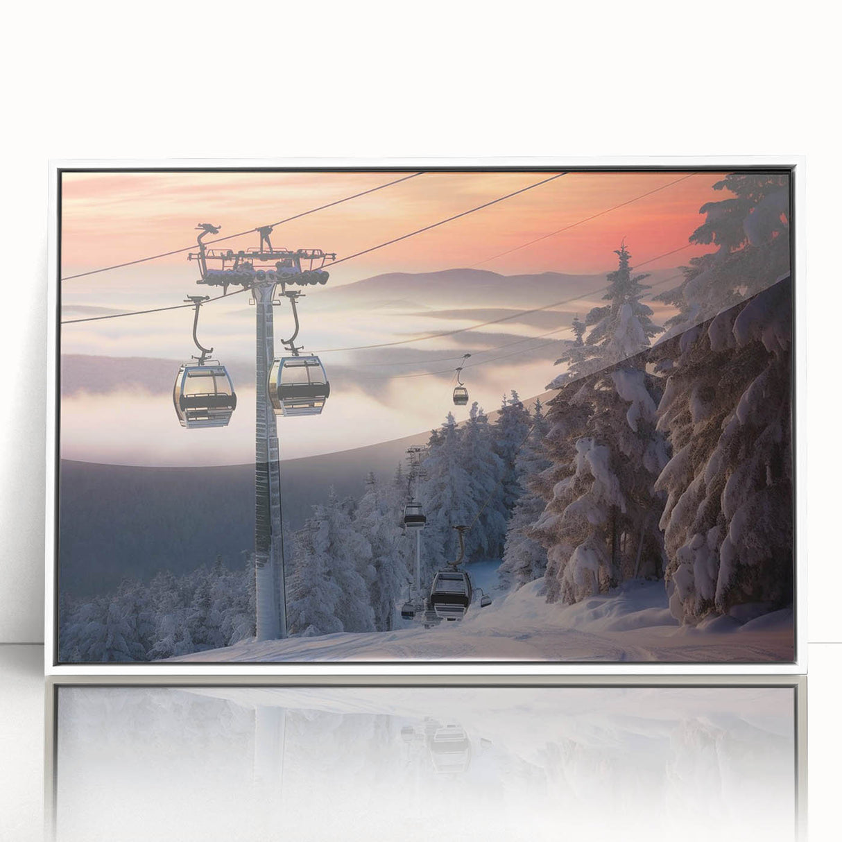 Acrylic print of a serene Vermont landscape in soft green and blue tones, ideal for modern nursery wall art.
