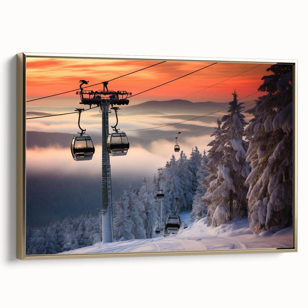 Framed canvas featuring a vintage-style Vermont landscape in colorful autumn hues.