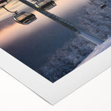 Art deco poster of a serene Vermont landscape in soft green and blue tones, on rolled canvas, ideal for dining room wall art.