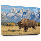 Acrylic print of the Grand Tetons in muted earth tones, suitable for bedroom or dining room decor.