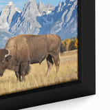 Textured black wall art of the Grand Tetons with colorful accents on a framed canvas, ideal for living room decor.