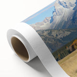 Art Deco style poster of the Grand Tetons in muted earth tones on rolled canvas, ideal for nursery wall art.