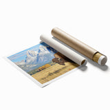 Rolled print of Grand Tetons scenery in natural hues, suitable as classy bathroom wall art.
