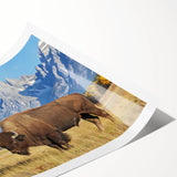 Extra large wall art depicting the Grand Tetons with muted earth tones on a rolled print.