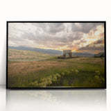 Large abstract wall art of Yellowstone scenery in muted earth tones on framed acrylic, ideal for modern living room decor.