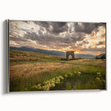 Landscape art painting of Yellowstone with vibrant green and blue tones on a framed canvas, ideal for living room decor.
