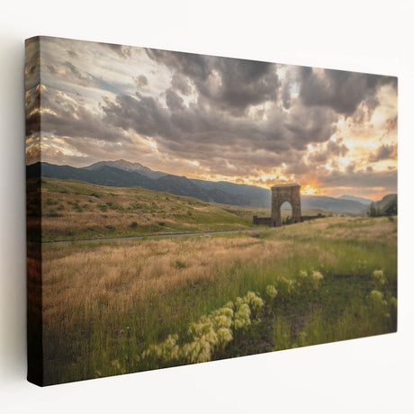 Yellowstone National Park scenery on large stretched canvas, featuring vivid green and blue tones.