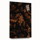Large abstract wall art on acrylic glass depicting swirling autumnal hues, ideal for bedroom or dining room decor.