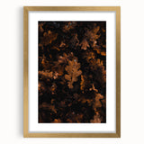 Extra large abstract art print of autumnal shades on textured canvas, framed in gold, ideal for living room decor.