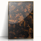 Mid-century modernist art featuring autumnal trees in muted gold and brown tones on a framed acrylic.