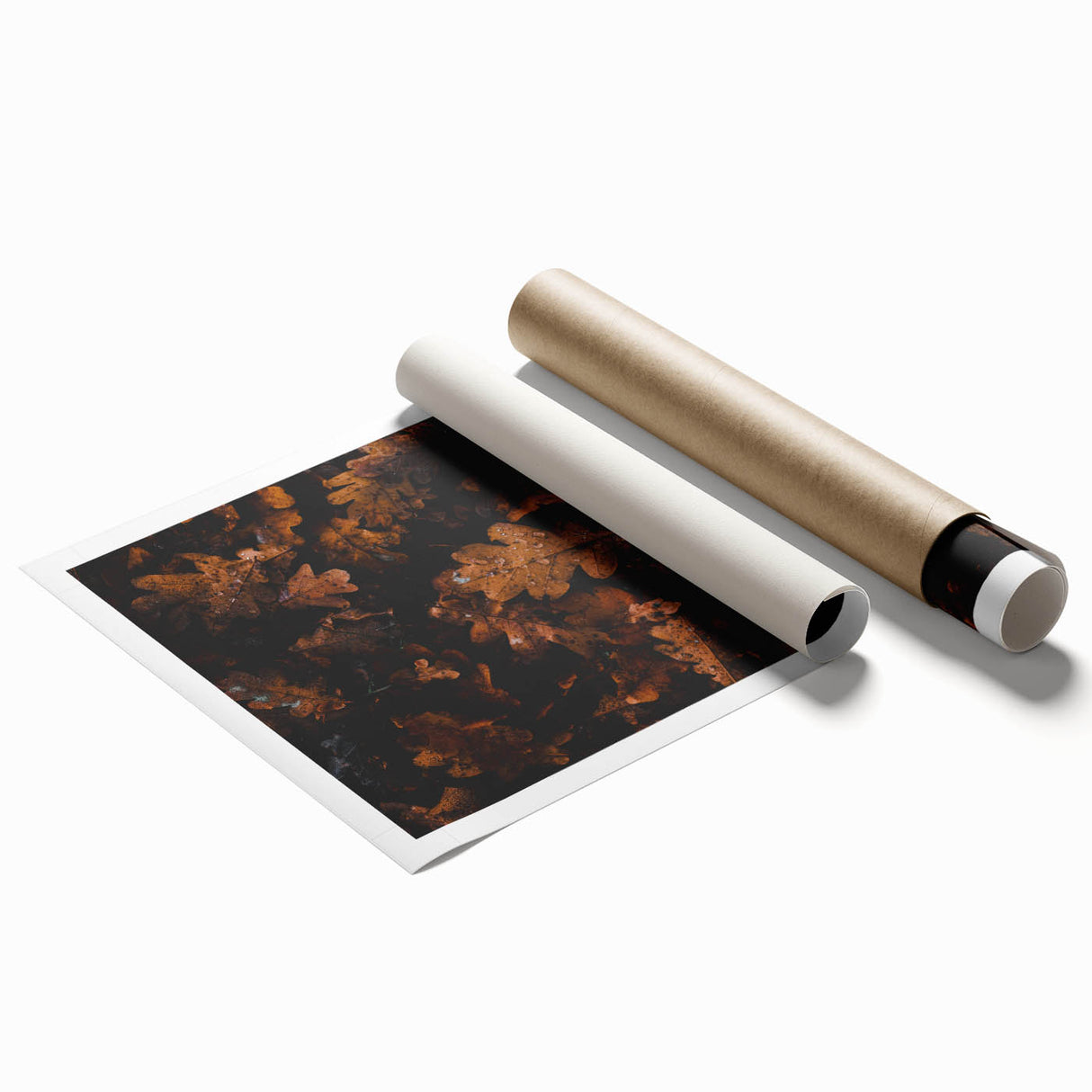 Extra large rolled print of an autumnal floral design in warm red and orange tones, ideal for classy bathroom wall art.