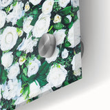 Large abstract wall art on acrylic glass featuring mid-century modernist spring motifs in vibrant greens and yellows.