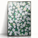 Mid-century modernist art depicting spring season in pastel shades on a silver-framed acrylic print.