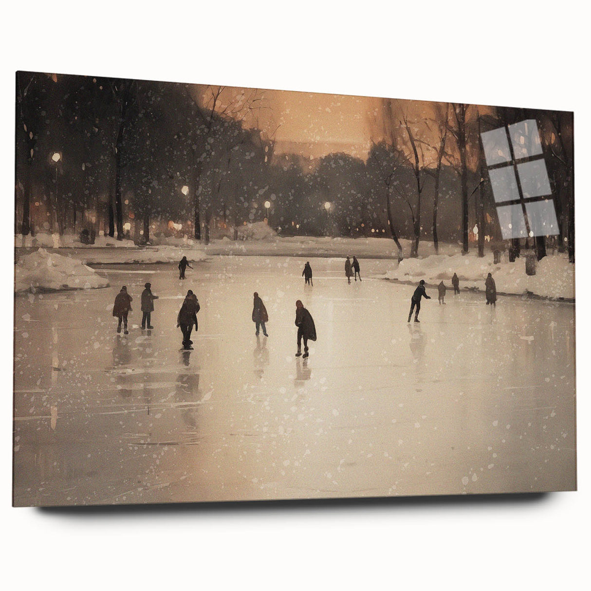 Large abstract wall art in cool blue and white tones on acrylic glass, suitable for bedroom or dining room decor.