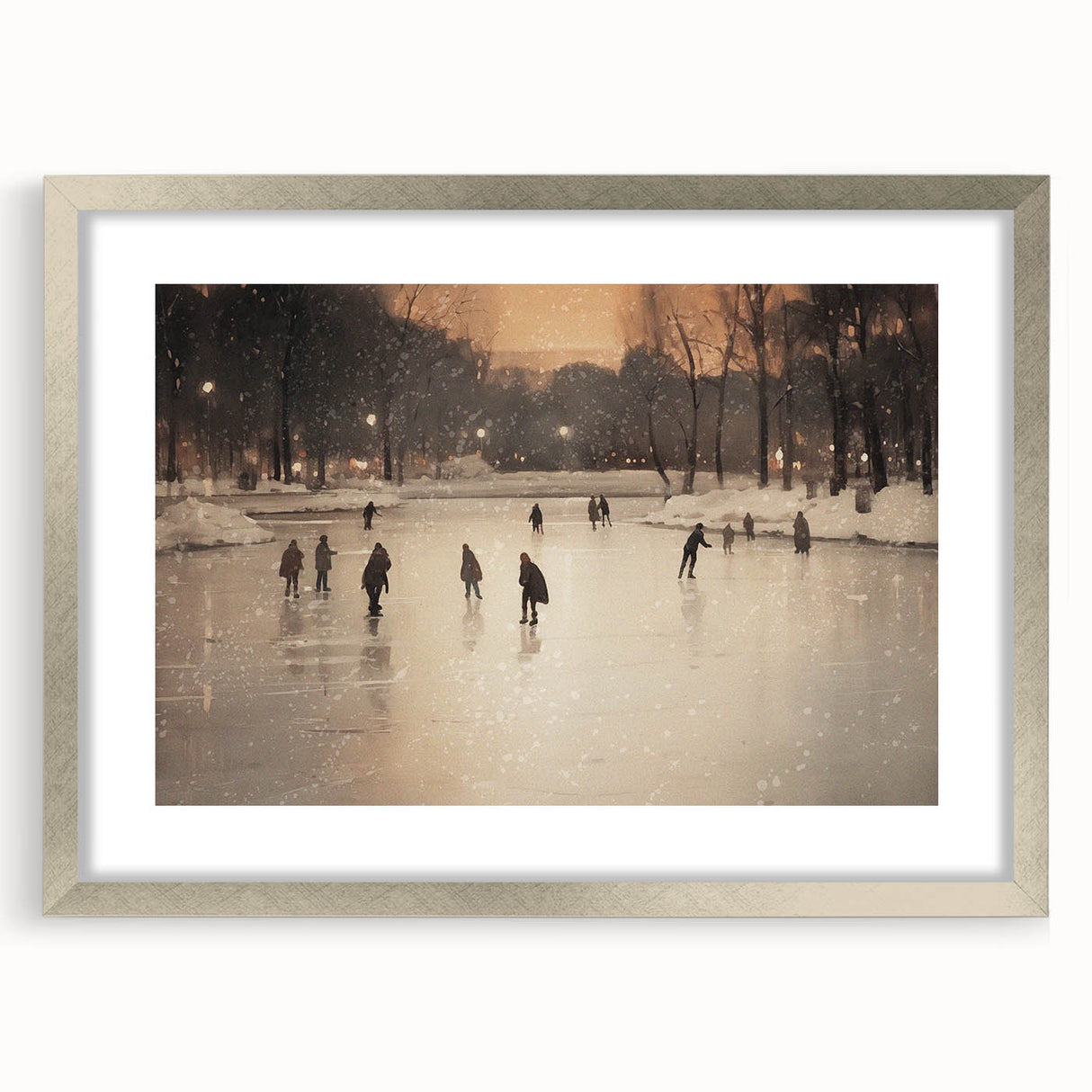 Textured abstract art print in cool blue and white tones, framed in silver, ideal for modern bedroom ambiance.