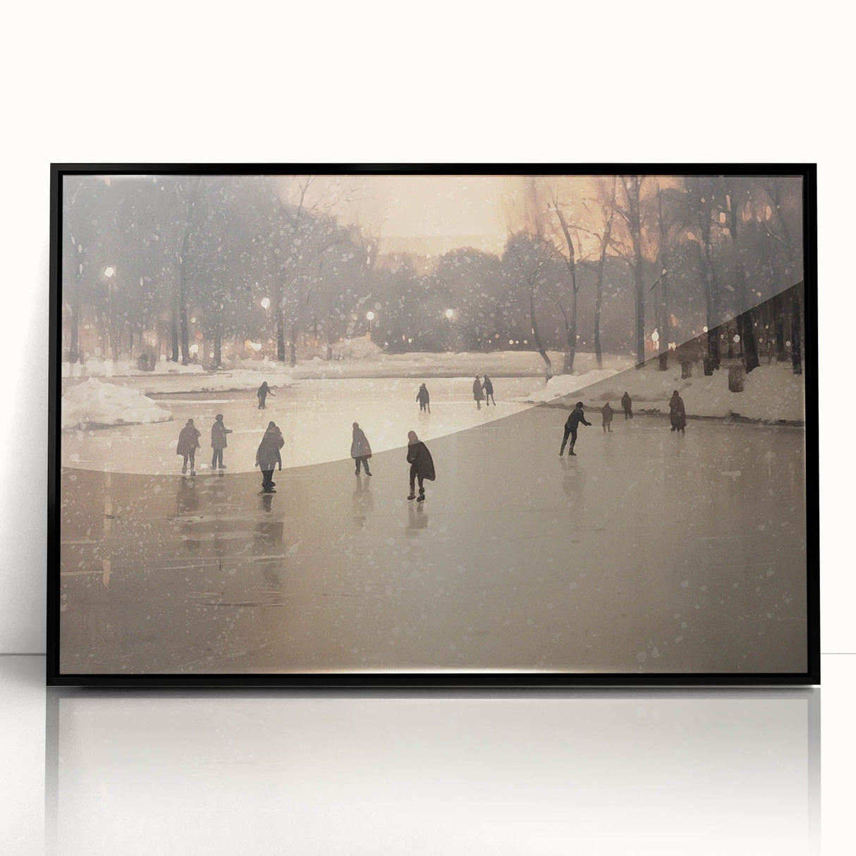 Large abstract wall art depicting winter season in monochrome shades on a framed acrylic, ideal for modern art wall decor.