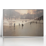 Art deco poster featuring a winter scene with muted blue and white tones on a framed acrylic, suitable for nursery wall art.