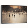 Black and white landscape art painting on framed canvas, depicting a serene winter scene, suitable for bedroom wall decor.