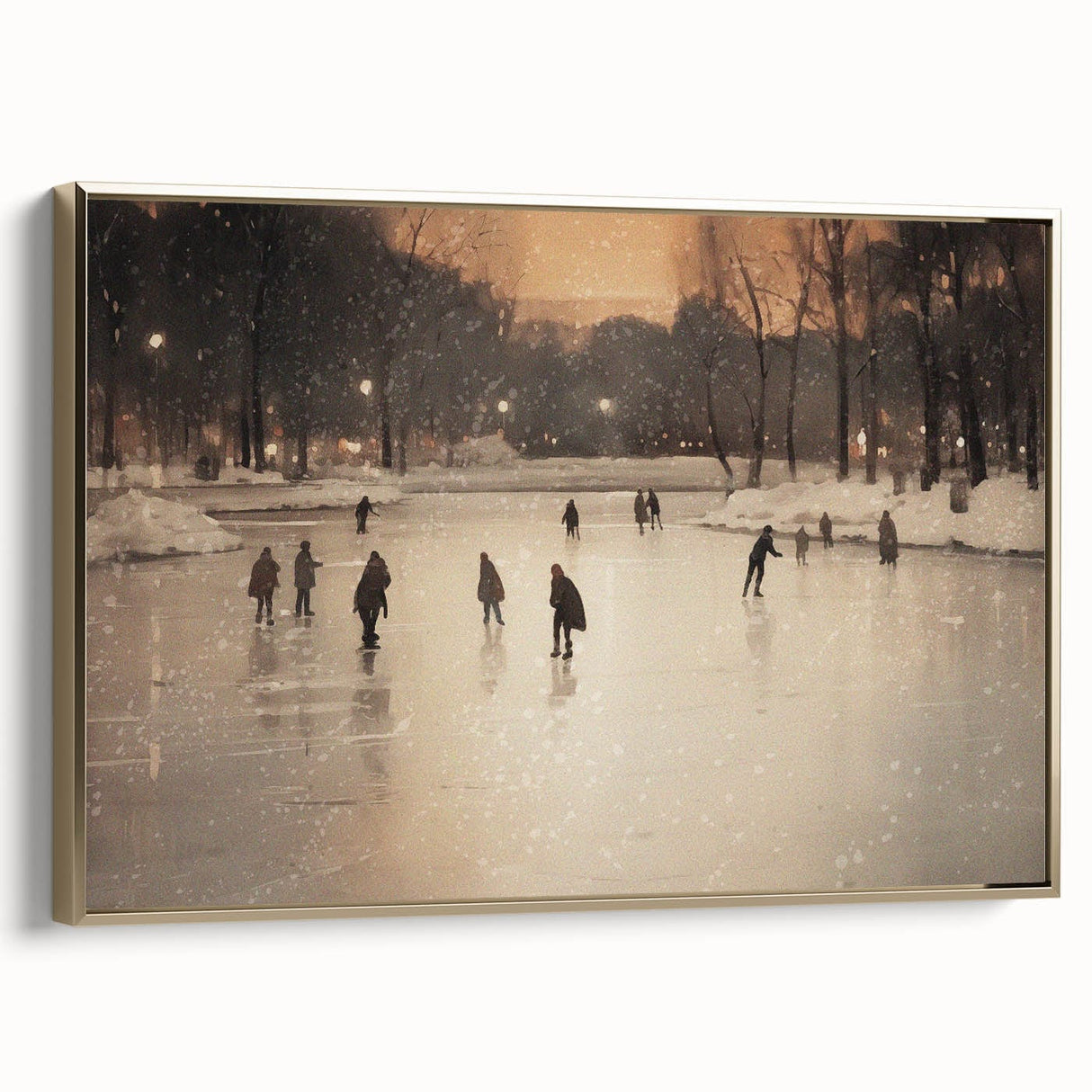 Framed canvas wall art depicting a winter landscape scene in muted gray and black tones, ideal for bedroom decor.