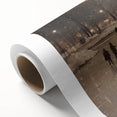 Art Deco poster of a serene winter scene in muted blue and white tones on rolled canvas, ideal for nursery wall art.
