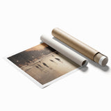 Rolled print of a winter-themed floral art in muted blue and white tones, suitable for classy bathroom wall art.