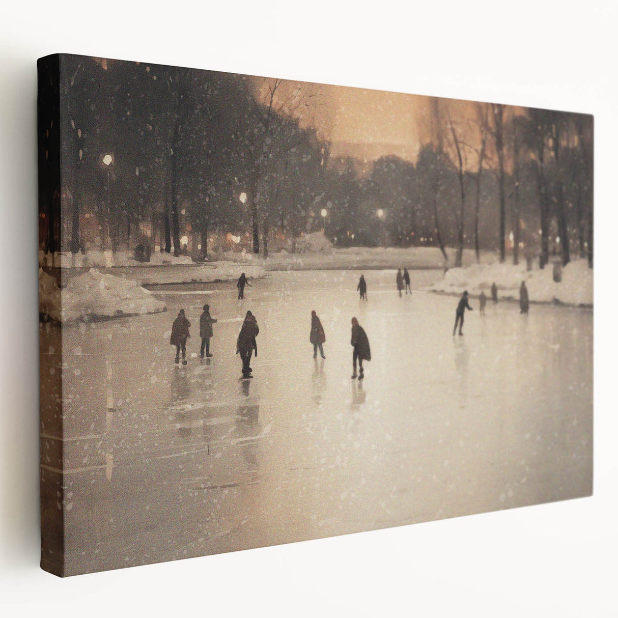 Winter-themed large art on stretched canvas with muted blue and white tones, suitable for kitchen wall art.